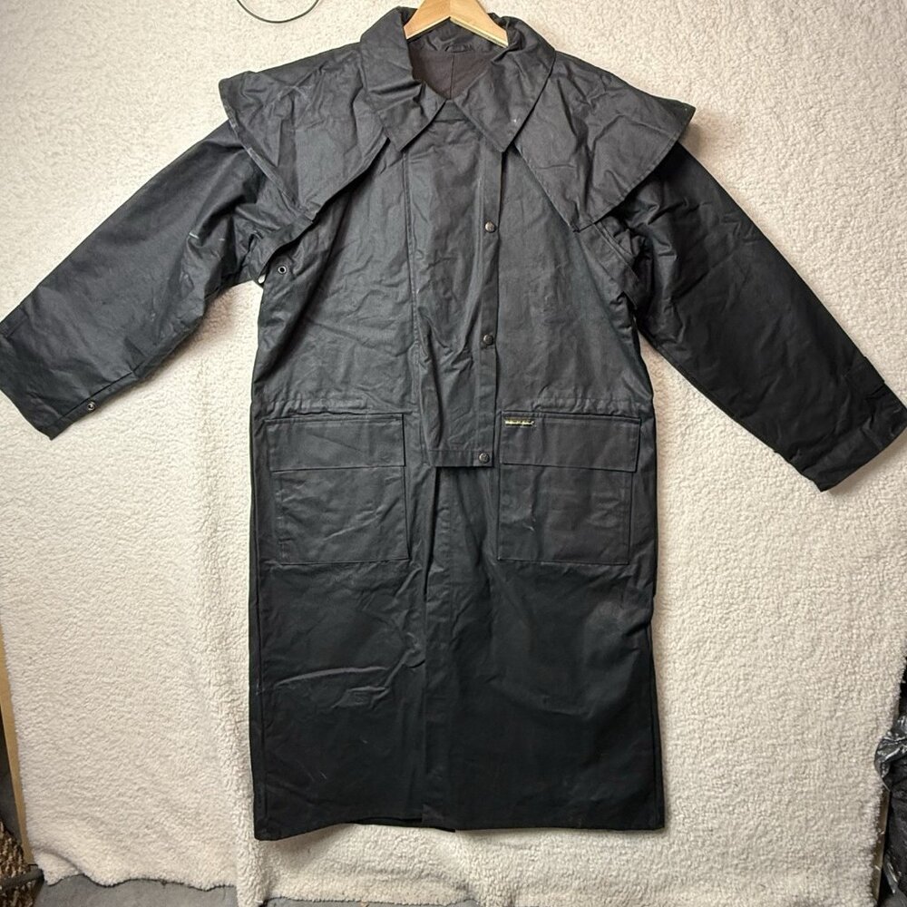 Outback Trading Co Bush Trader Duster‎ Coat Black Medium Waxed Oilskin Western